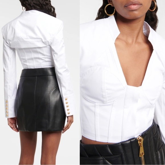 RUNWAY FALL’22 Balmain Cropped Cotton Shirt - Picture 1 of 16